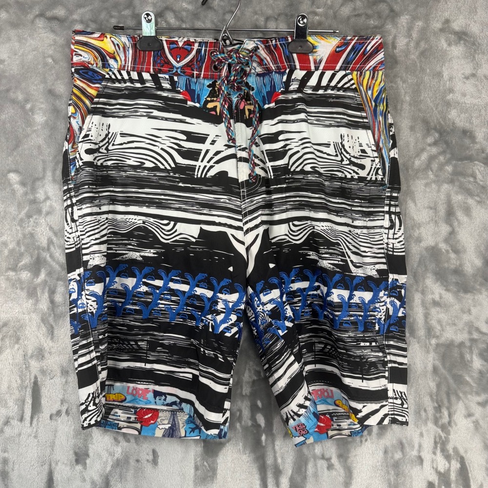 Robert Graham Mens Board Shorts 34 Pop Art Abstract Embroidered Swim Trunks